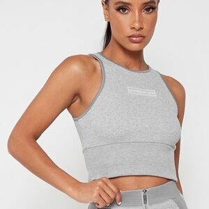 Maniere De Voir Gray Fitted Crop Tank Top